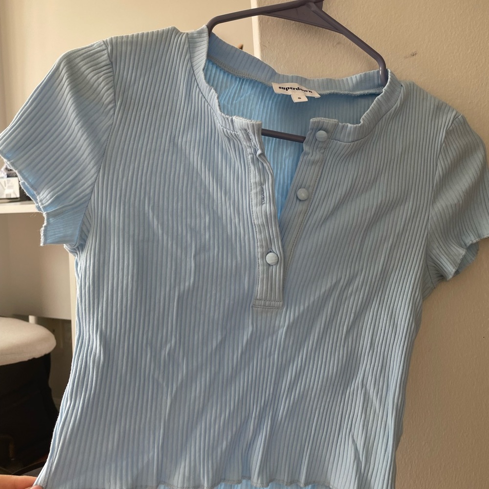 Superdown baby blue crop top